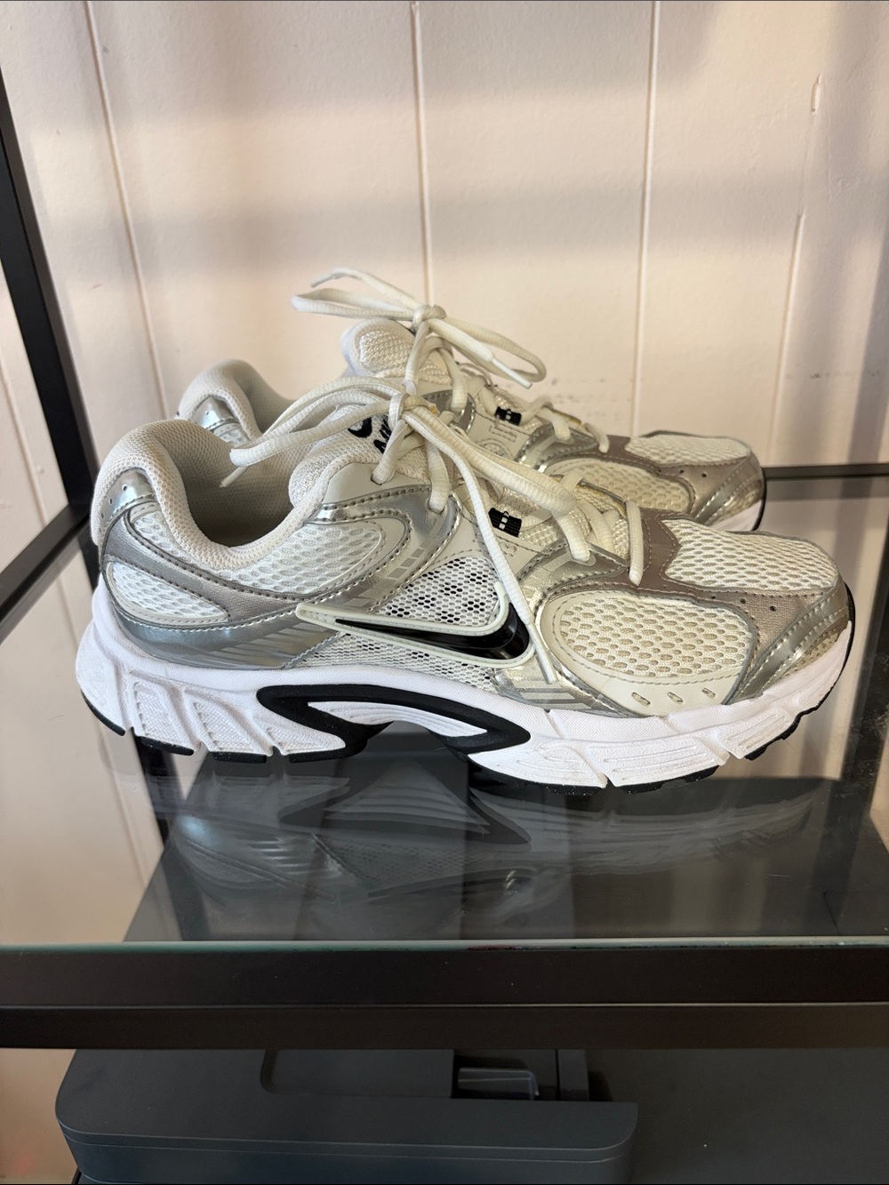 Nike Silver and White Mesh Running Sneakers